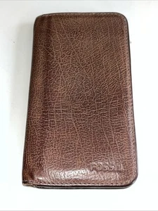 Brown Soft Leather Fossil Credit Business Card Wallet 4 Card 1 Note Magnetic - Picture 1 of 13