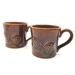 Big Sky Carvers Coffee Tea Mugs Cups Stoneware Pinecones Excellent Set Of 2 - Picture 1 of 7