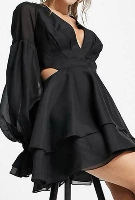 Mini vestido ASOS DESIGN organza plissado blusa mangas/detalhe punho preto 6 - Imagem 1 de 4