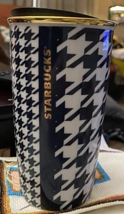 2015 STARBUCKS Navy Blue & White Houndstooth Dot Collection Ceramic Tumbler - Bild 1 von 9