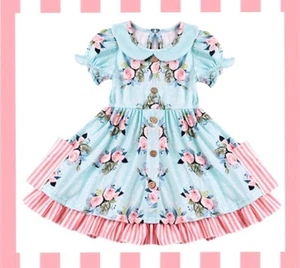 NWT GIRLS size 5, 8 LIGHT AQUA & PINK VINTAGE ROSE LAYERED TWIRL DRESS - Picture 1 of 5