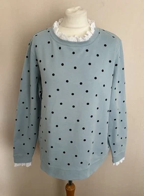 Sudadera Top Boden Azul Lunares Punto Bordado Acebo Talla XL UK 20 22 Foto 1 de 4