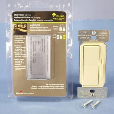 Cooper Ivory Single-Pole & Multi-Way Decorator Slide Dimmer 600W 120V DI06P-V-K - Imagem 1 de 4