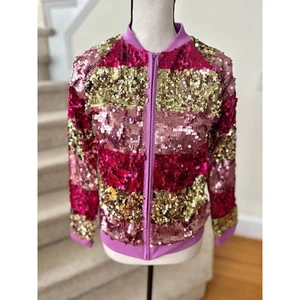 Cat & Jack Girl's Pink, Purple & Gold Sequin Zip Up Sweatshirt - Picture 1 of 7