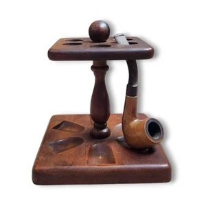 6 Pipe Holder Stand Rack Vintage MCM Brown Walnut Wood DUK-IT Made In USA - Picture 1 of 8