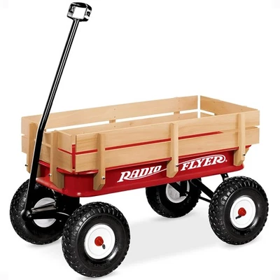 Radio Flyer Full Size Classic Steel and Wood Pull Along Wagon, Red (Open Box) - Image 1 of 4