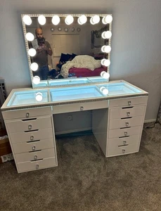 Make up Vanity set Desk With Mirror And 10 LED Lights, 10 Drawers 6 Shelves - Picture 1 of 2