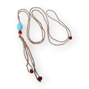 Art Deco Sautoir Flapper Necklace Tassel Beaded Glass Colorful Antique 39" Long  - Picture 1 of 12