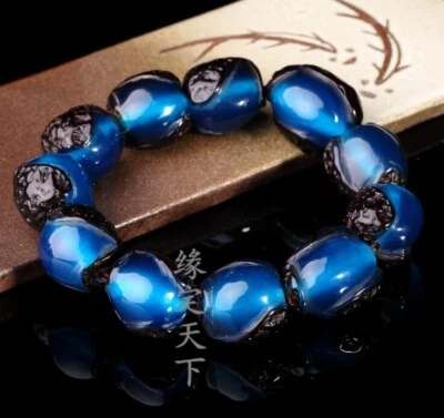 Baltic natural amber wax/roasted leather/blue/men's and women's bracelets - Image 1 of 4