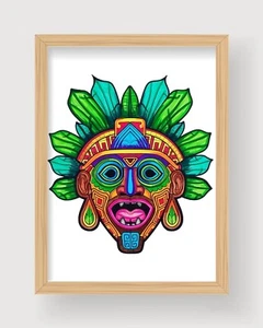 Ritual Mask Drawing Unframed Hand-Colored Ethnic Mask - Picture 1 of 2