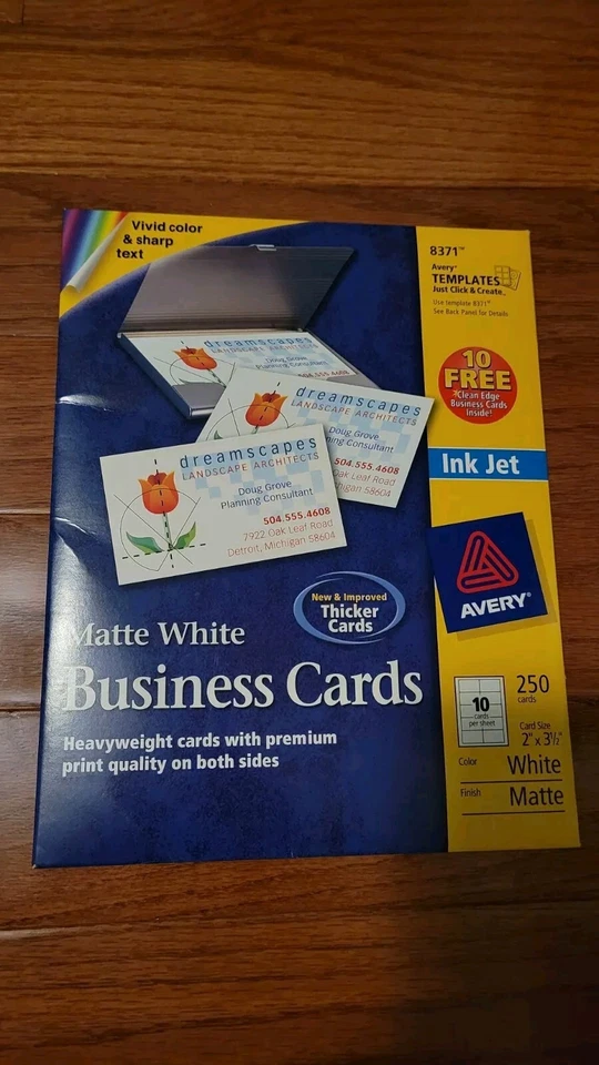 Avery 8371 Inkjet Business Cards 250 ~ 2” x 3 ½” Cards NEW Sealed Matte White - Image 1 of 1