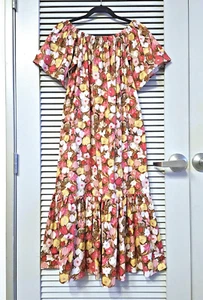 coral floral off-shoulder midi long dress S urban outfitters earrings - Picture 1 of 2