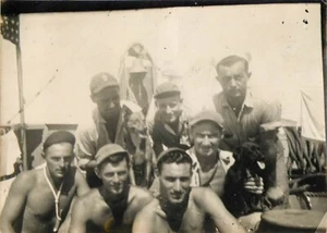 1944 Vintage Photo U.S. Navy Sailors On Ship With Mascots Sea Dogs South Pacific - Picture 1 of 2