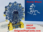 OrigamiPopCards.com Metallic Blue Ferris Wheel 3D Pop Up Card Birthday Blank