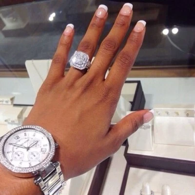 2 Ct Cushion Cut Lab-Created Diamond Engagement Ring 14K White Gold Plated - Image 1 of 4