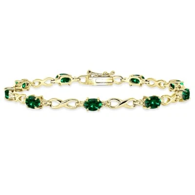 Oval Simulated Emerald Infinity Gold Plated 925 Silver Classic Tennis Bracelet - Image 1 of 3