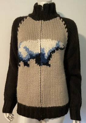 Cárdigan Suéter Lana Oso Polar Para Hombre M Mujer L Tostado Marrón Azul Tejido a Mano Suecia Foto 1 de 4