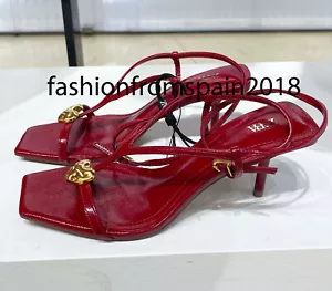 ZARA SANDALIAS DE TACÓN MUJER NUEVAS CON DETALLE CORAZÓN METAL ZAPATOS ROJO 2317/510/600 - Imagen 1 de 3