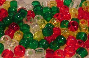 CHRISTMAS MIX Transparent Pony Beads 9x6mm 100pc Acrylic USA made - Picture 1 of 2