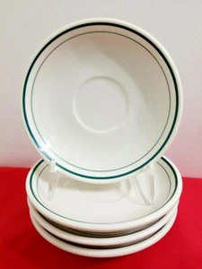 Vtg SYRACUSE CHINA White Saucers 6 1/8" Dia Green Stripe Band Set Of 4 - Picture 1 of 5