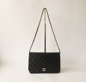 CHANEL Matelasse Quilted Leather Chain Push Lock Shoulder Bag Crossbody #22199
