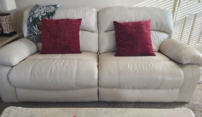 COUCH / SOFA (Ashley Brand) - SOFT LEATHER - 2 Sections Power Recline - $500.00  - Image 1 of 4