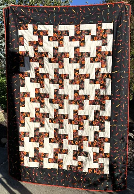 Edredón Casero Halloween 60x83" Naranja Negro Bruja Murciélago Escoba Jack O'Lantern Nuevo Foto 1 de 4