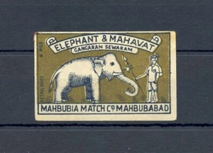 INDIA VINTAGE MATCHBOX LABEL = ELEPHANT = --F/VF - Picture 1 of 2