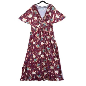 Kiyonna Dress 2X Vienna Maxi Multicolor Floral Slits Stretch Soft Boho Flowy EUC - Picture 1 of 9