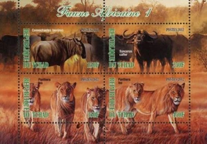 African Fauna Bison Lion Panthera Leo Wild Animal Sov. Sheet of 4 Stamp MNH - Picture 1 of 5