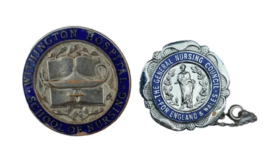 WITHINGTON HOSPITAL MANCHESTER SCHOOL OF NURSING BADGE + GNC SRN BADGE - Image 1 of 2