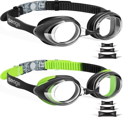 Seago 2 Pack Swimming Goggles Anti-fog Anti-UV Black & Green