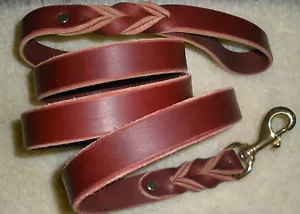 2- LEATHER DOG LEASHES, 1" X 72", Burgundy color, silver hardware, double rivets - Picture 1 of 24