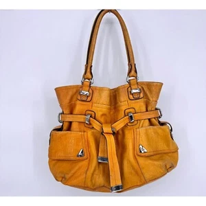 Bolso de Mano B. Makowsky Cuero Amarillo Cocodrilo Repujado Cinturón Bolsillos Laterales Ropa de Calle - Imagen 1 de 11
