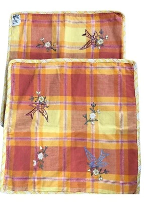 April Cornell Orange Yellow Plaid Embroidered Sun Bird 16x16 Pillow Covers NWT 2 - Image 1 of 4