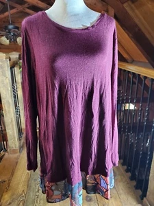 Logo Lori Goldstein Tunic Top Womens 1x Burgundy Chiffon Ruffle Long Slv Plus Sz - Picture 1 of 15