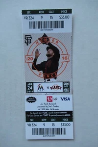 SAN FRANCISCO GIANTS VS MIAMI MARLINS 4/24/2016 FULL TICKET ~ HUNTER PENCE HR - Picture 1 of 1