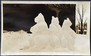 Snapshot Photograph-Ice Sculpture of Three Bears Outside in Snow - Picture 1 of 3