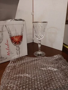 RCR MELODIA GOBLETS CRYSTAL SET/6 Cristalleria Italiana wine Glass ~Silver Trim - Picture 1 of 13