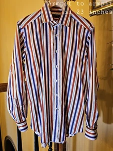 Etro Milano Handmade Italy Button Down White/Red/Blue Striped Men's Shirt $790 - Picture 1 of 5