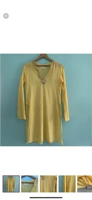Rebecca Beeson Crinkle Pullover Long Bell Sleeve Tunic Top Yellow M - Imagem 1 de 4