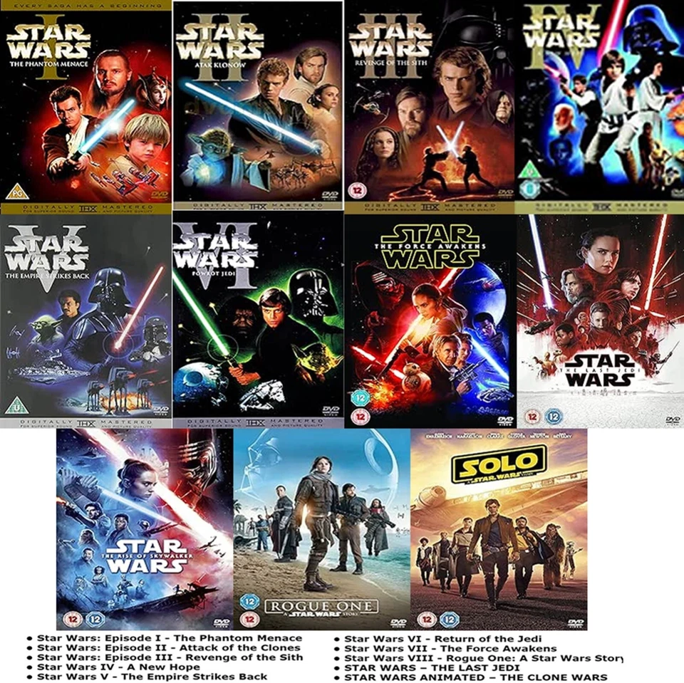 STAR WARS COMPLETE SAGA COLLECTION 1-9 DVD EPISODE PART 1 2 3 4 5 6 7 8 9 UK R2 - Image 1 of 1