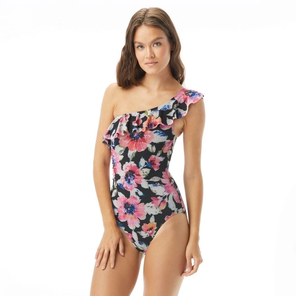Carmen Marc Valvo Women's 246925 Blooms One Shoulder One-piece Swimsuit Size 12 - Image 1 of 4