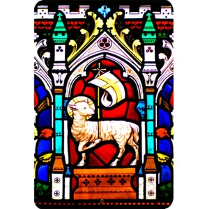 Christian Tin Metal Sign 8x12 Jesus Lamb of God Stained Glass Flag Staff Art - Picture 1 of 2
