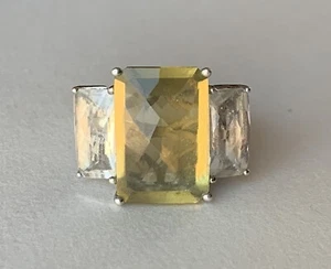 Signed Sima K Yellow Citrine & Clear Quartz Sterling Silver Estate Ring 9 SKJ - Picture 1 of 9