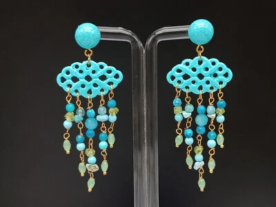 orecchini donna pasta di turchese agata pendenti monachella argento chandelier - Immagine 1 di 4