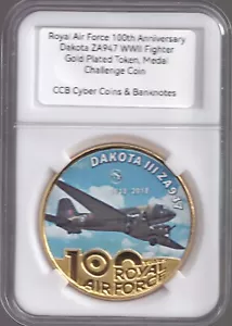 100th Anniversary of RAF Dakota III ZA947 WWII Fighter Gold-Plated Token/Medal - Picture 1 of 5