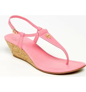 Tory Burch Women's Pink Leather Cork Wedge Strap Thong Sandals US 8 M - Picture 1 of 7