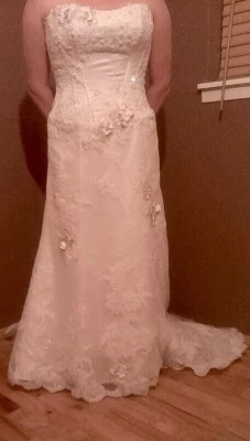 ALFRED ANGELO Wedding Dress Size 12 #850/Sapphire Strapless Lace w/ Chapel Train - Image 1 of 4