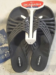 NWT OKABASHI WOMEN'S Splash Black Flip Flops SANDALS SIZE M/L 8-9               - Picture 1 of 10